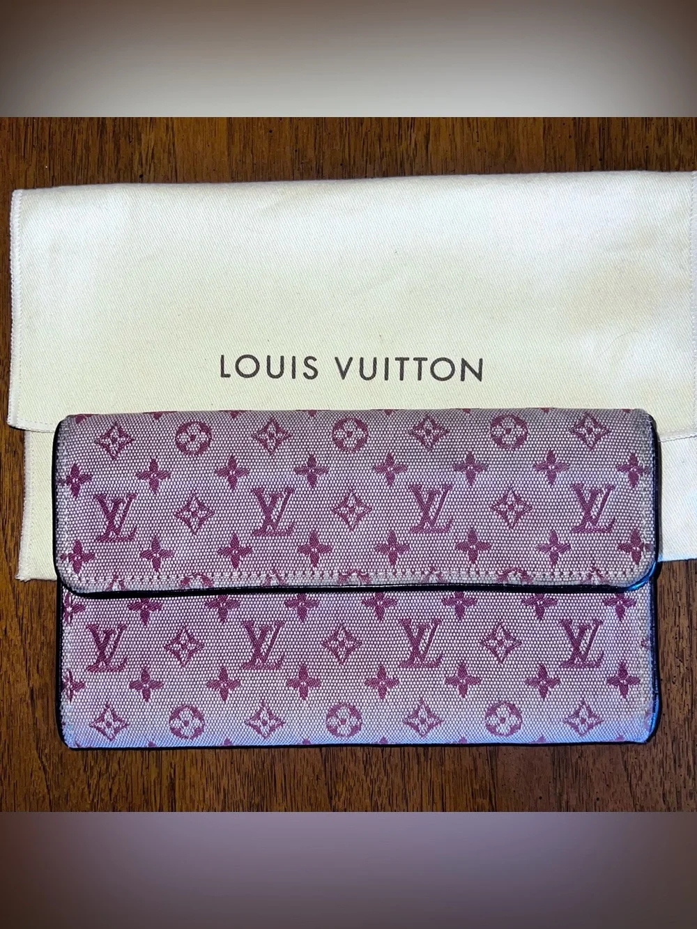 Louis Vuitton Mini Lin Monogram Canvas Snap Clutch Wallet - Cherry and Cream